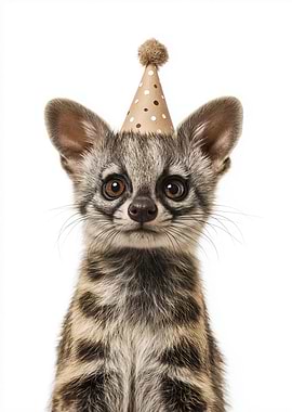 Genet Kitten with Party Hat