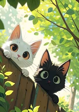 Two Cute Cats on a Fence