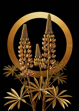 Golden Lupine Flowers with Circle