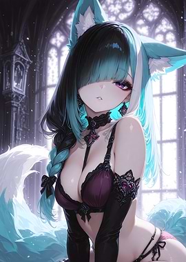 Anime Fox Girl in Gothic Setting