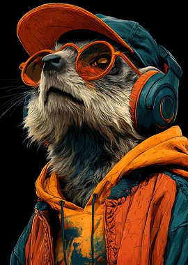Cool Raccoon with Headphones and Shades