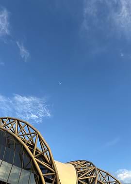 Airport under the day moon