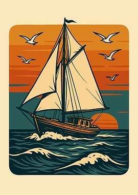 Sailboat at Sunset Illustration