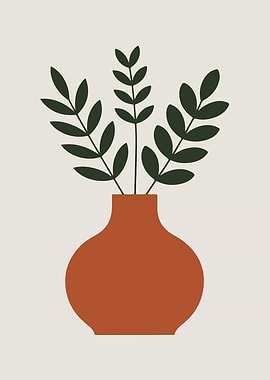 Vase with Green Leaves Illustration