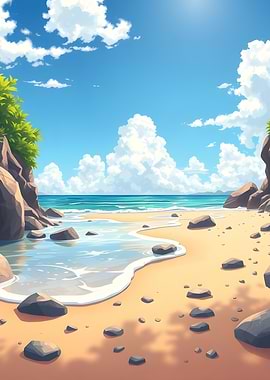 Serene Beach Landscape with Rocks