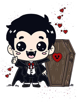 Cute Cartoon Vampire with Coffin