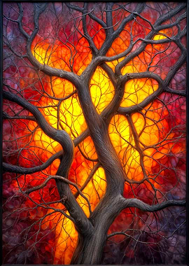 Abstract Tree with Fiery Background