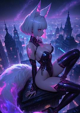 Anime Fox Girl Cityscape