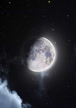 Half Moon in Starry Night Sky