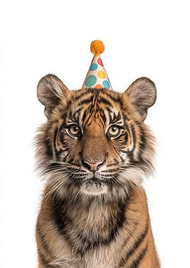Tiger cub with party hat