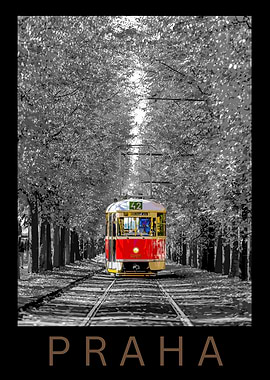 Prague Tram in Black and White