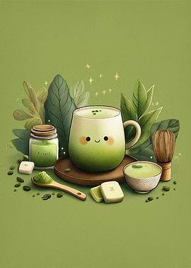 Cute Matcha Tea Still Life