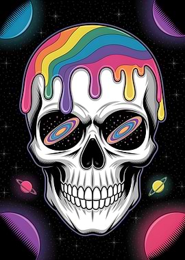 Cosmic Skull with Rainbow Drip