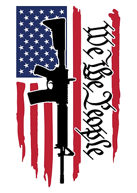 American Flag with Rifle and Text