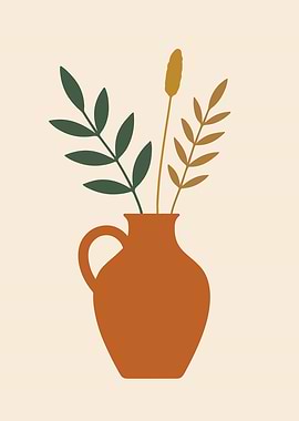 Minimalist Vase with Green and Brownery