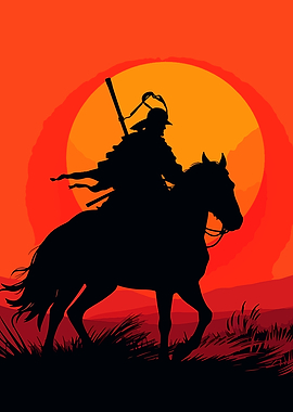 Silhouette of Rider on Horseback Sunset
