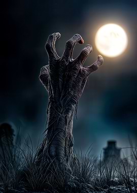 Zombie Hand Rising from Grave