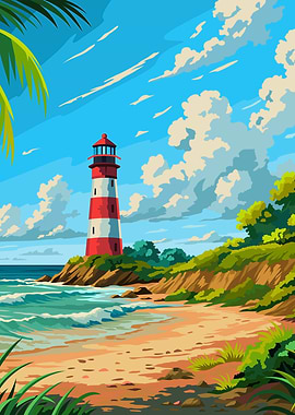 Lighthouse on a Tropical Beach