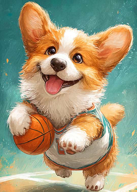 Corgi playing basketball