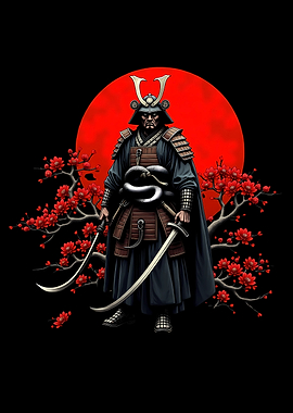 Samurai Warrior with Cherry Blossoms