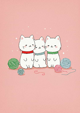 Three Cats Yarn Balls