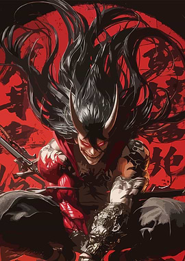 Demon Warrior with Sword and Tattoos