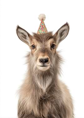 Japanese Serow with Birthday Hat Portrait