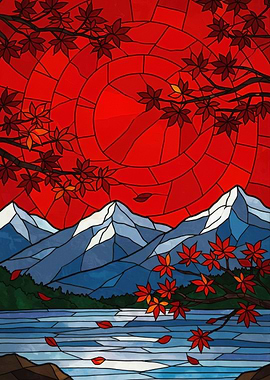 Stained Glass Autumn Landscape
