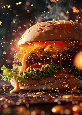 Delicious Burger with Dripping Cheese