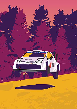 Rally Car Jumping in Forest Illustration
