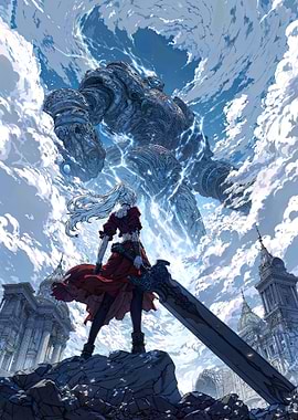 Fantasy Warrior and Stone Giant