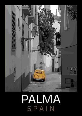 Palma, Spain: Yellow Car in Alleyway