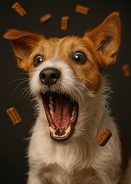 Excited Dog Catching Treats