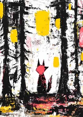 Fox in Abstract Forest Painting