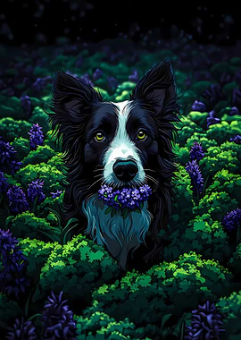 Border Collie in Lavender Field