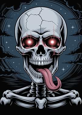 Skull with Glowing Eyes and Tongue
