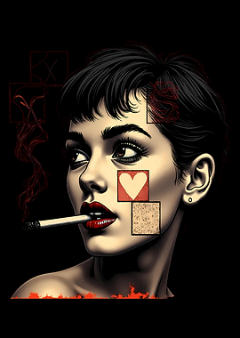 Elegant Woman Smoking with Heart Detail