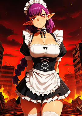 Elf Maid in Apocalyptic Cityscape