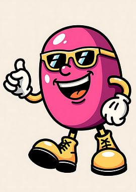 Cool Pink Bean Cartoon Character