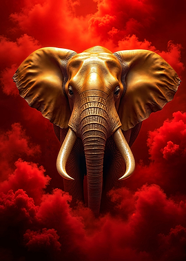 Golden Elephant in Red Clouds