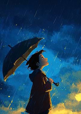 Girl with Umbrella in the Rain
