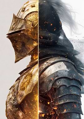 Knight Armor Duality: Golden Radiance vs Dark Shadow in Epic Fantasy