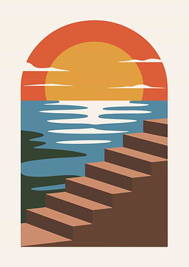 Sunset Stairs Minimalist Art