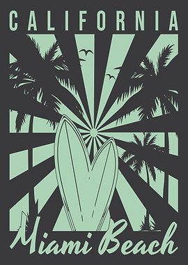 California Miami Beach Surfboard Graphic