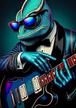 Chameleon Musician with Guitar