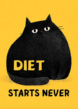 Diet Starts Never - Fat Black Cat Poster