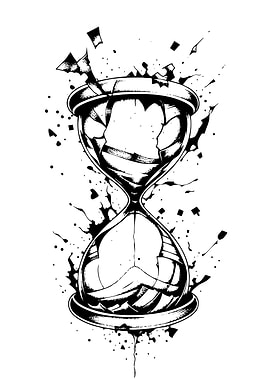 Broken Hourglass Black and White Illustration