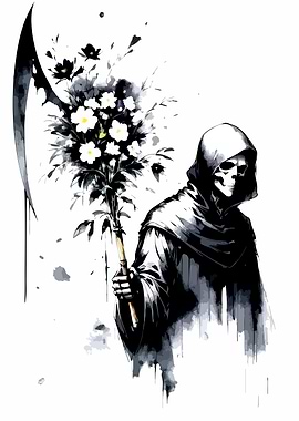 Grim Reaper with Flowers and Scythe