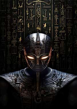 Futuristic Egyptian Robot with Hieroglyphs