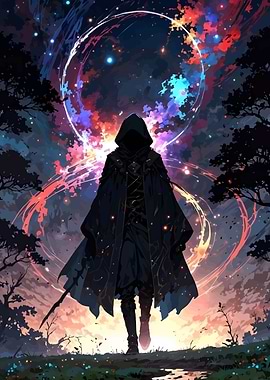 Hooded Figure in a Fantasy Landscape